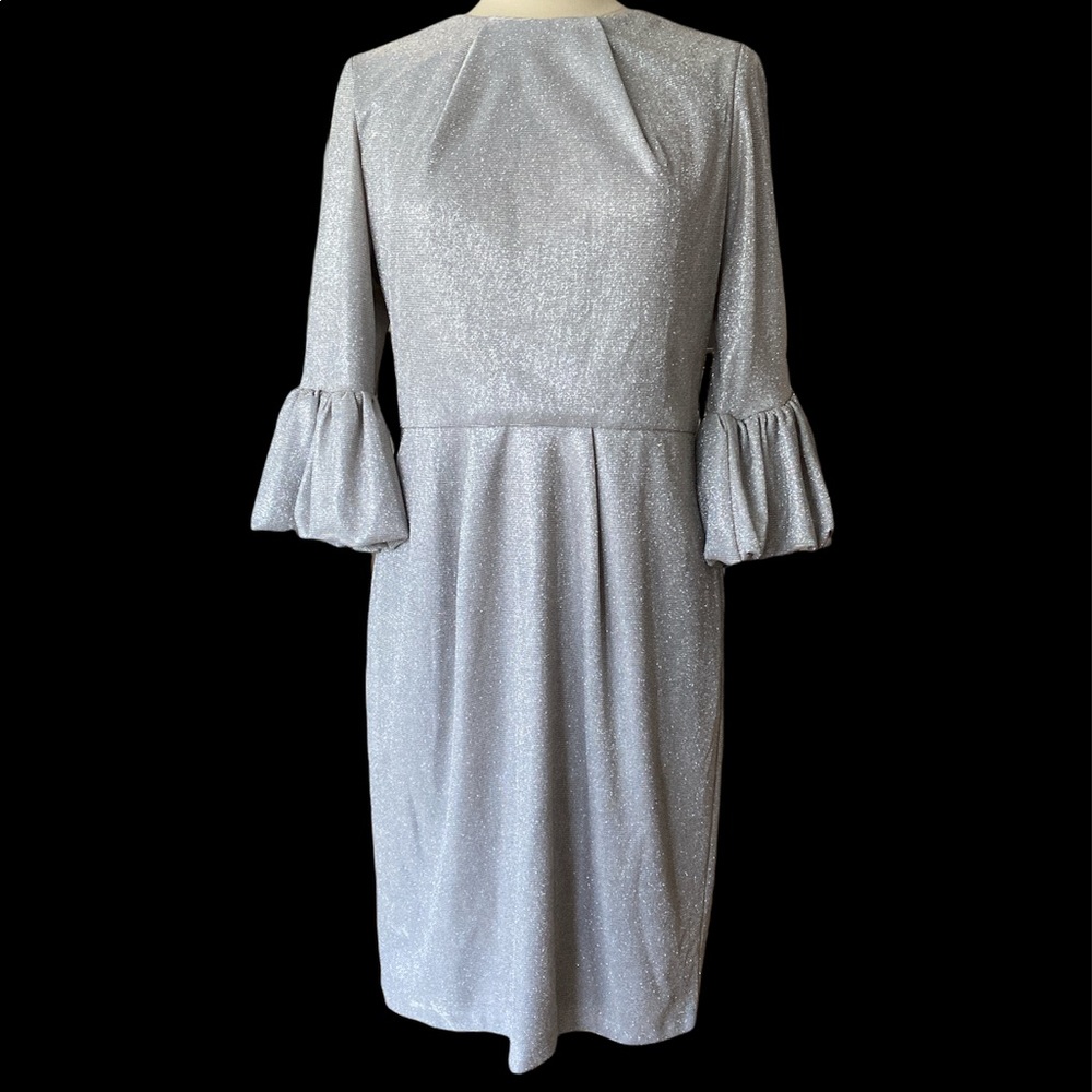 Betsy & Adam Bell-Sleeve Glitter Dress - Taupe/Silver - Size 14